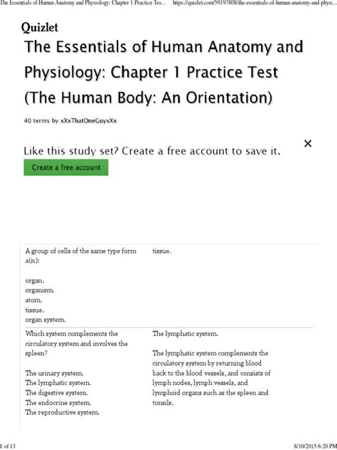 Dissection D. . Anatomy and physiology test 1